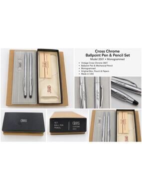 Cross Chrome Ballpoint Pen & Pencil Set Monogrammed In Box Model 3501